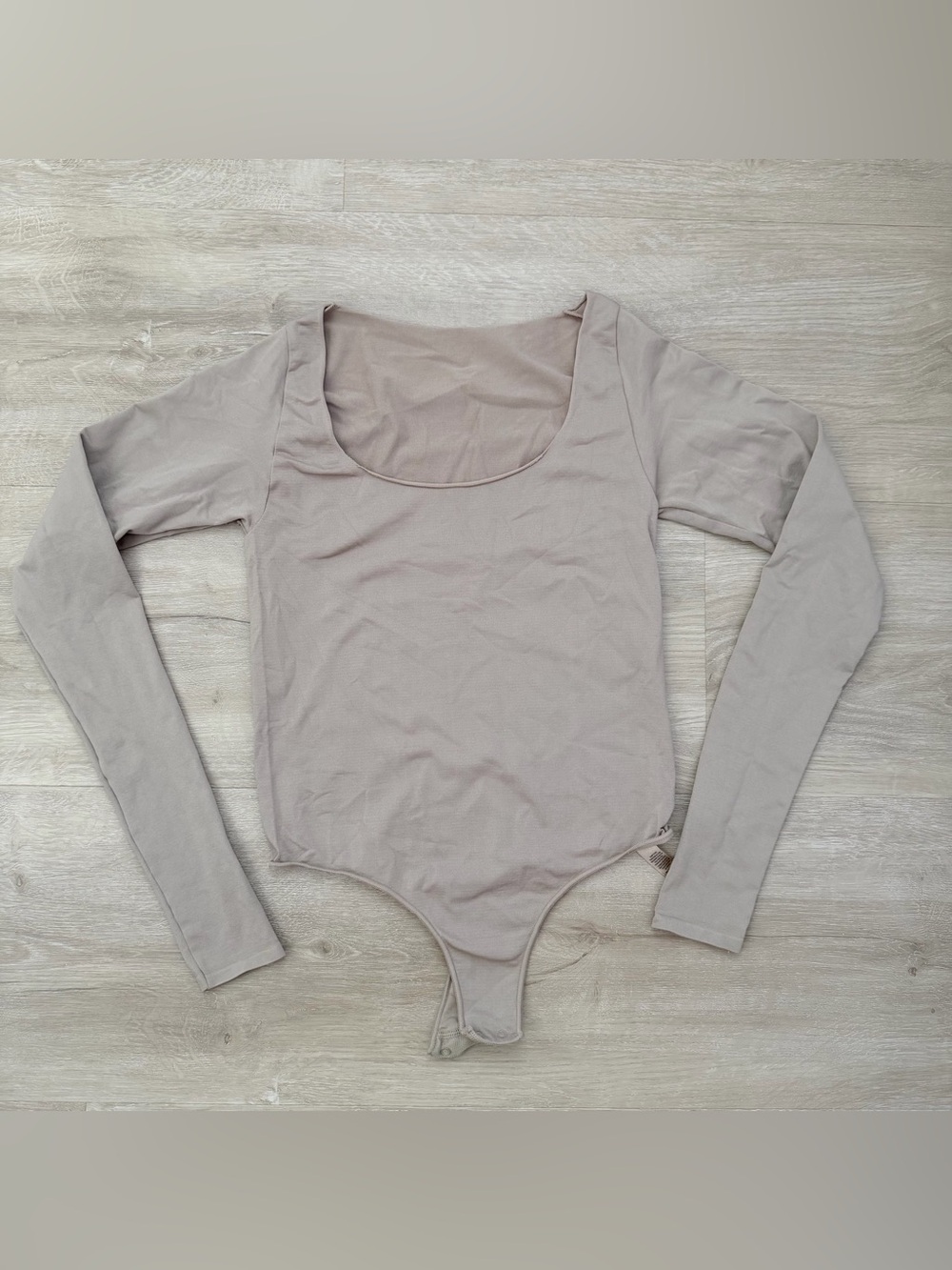 Skims Nude Round Neck Long Sleeve Essentials Bodysuit